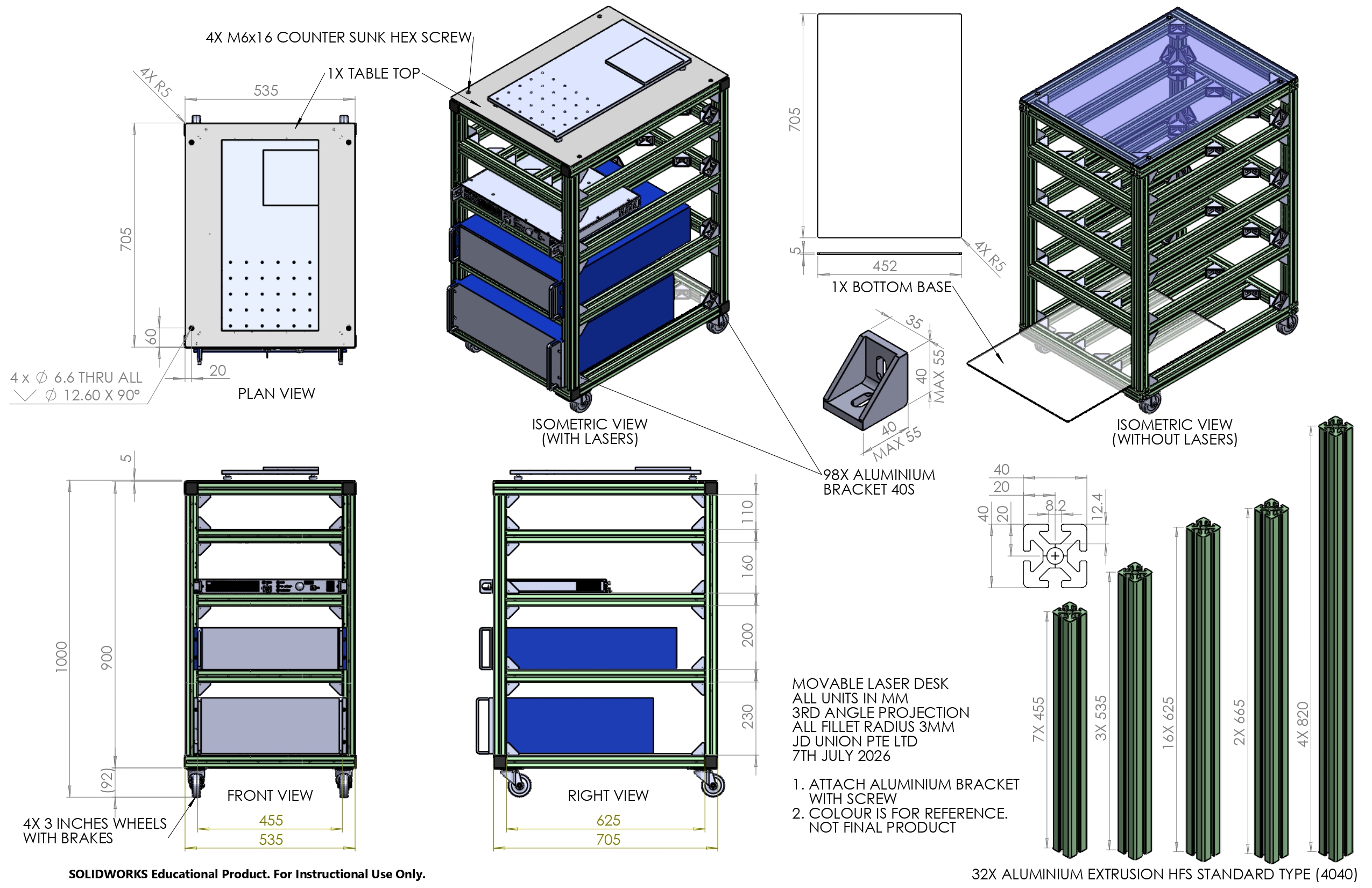 2D engineering drawing of the laser workstation